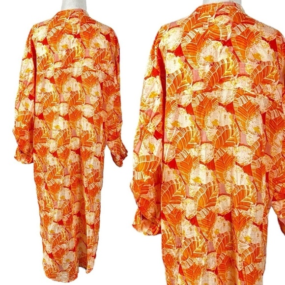 Free People Tropical Hawaiian Maxi Top Cover up Tangerine Cream Small One Size - Picture 4 of 10